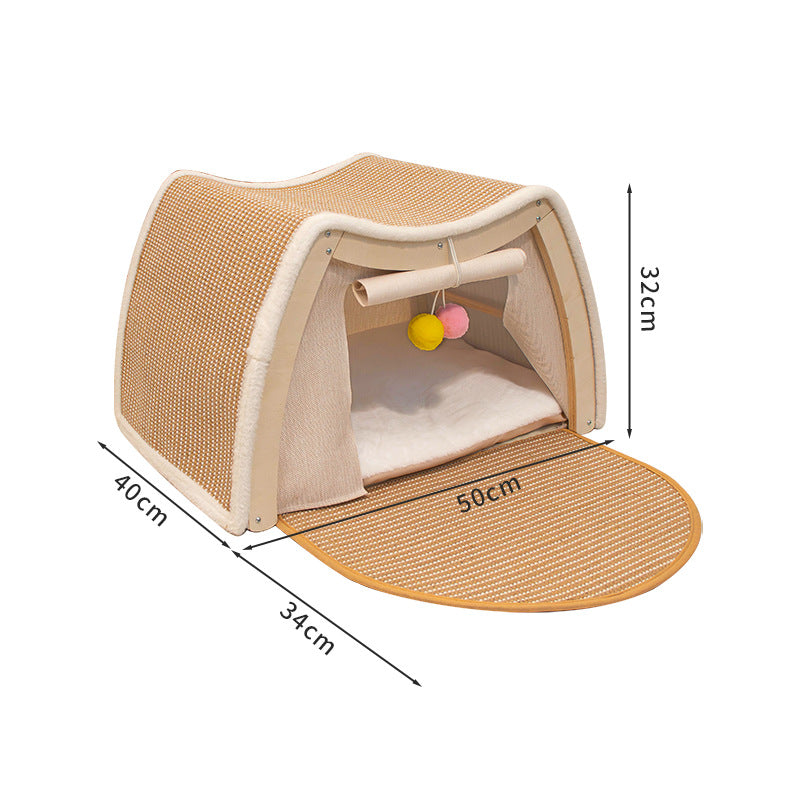 Cat bed, all-season cat villa, cat house, seashell semi-enclosed sleeping bag, cat scratching post, non-shedding sisal cat tent