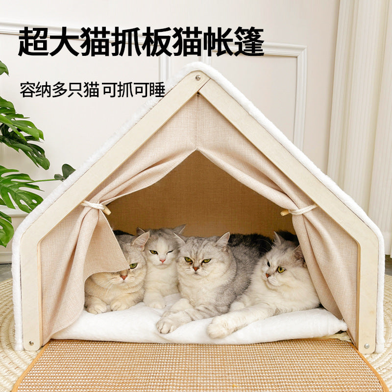 Cat bed, all-season cat villa, cat house, seashell semi-enclosed sleeping bag, cat scratching post, non-shedding sisal cat tent