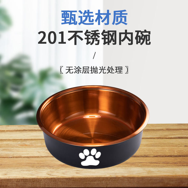 Dog bowl large diameter large capacity pet bowl slant mouth stainless steel dog food cat neck guard dog food bowl dog rice bowl