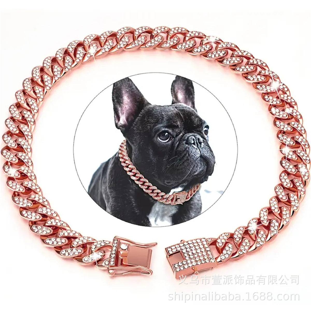 New pet dog collar necklace inlaid with diamonds Cuban chain dog chain dog collar lock gold silver dog chain