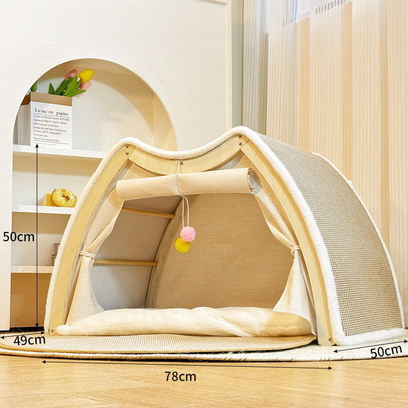 Cat bed, all-season cat villa, cat house, seashell semi-enclosed sleeping bag, cat scratching post, non-shedding sisal cat tent
