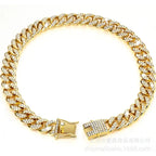 New pet dog collar necklace inlaid with diamonds Cuban chain dog chain dog collar lock gold silver dog chain