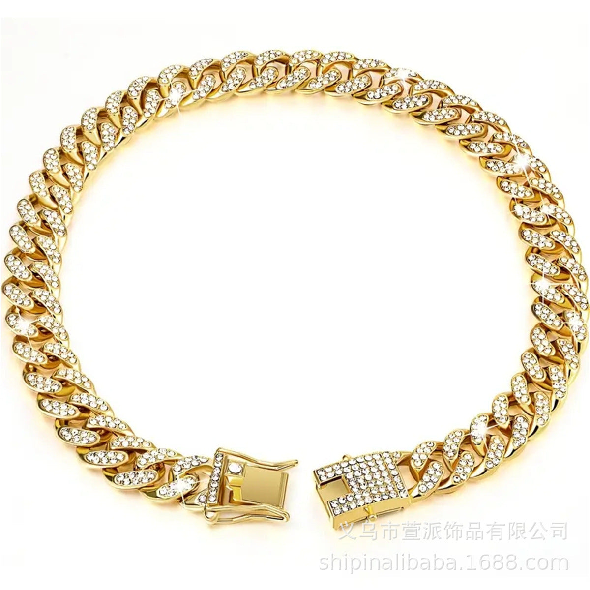 New pet dog collar necklace inlaid with diamonds Cuban chain dog chain dog collar lock gold silver dog chain