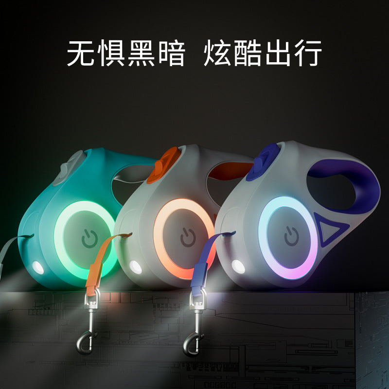 New LED luminous dog leash pet traction rope automatic retractable dog walking rope dog leash dog supplies rope