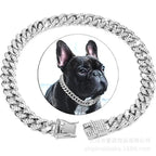 New pet dog collar necklace inlaid with diamonds Cuban chain dog chain dog collar lock gold silver dog chain