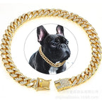 New pet dog collar necklace inlaid with diamonds Cuban chain dog chain dog collar lock gold silver dog chain