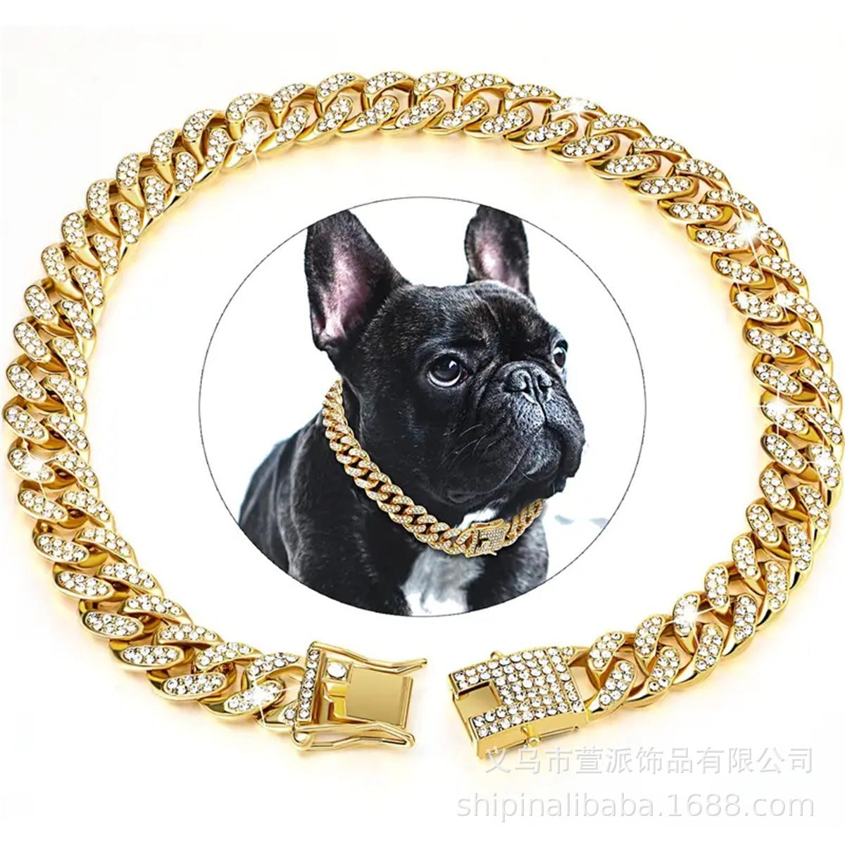 New pet dog collar necklace inlaid with diamonds Cuban chain dog chain dog collar lock gold silver dog chain