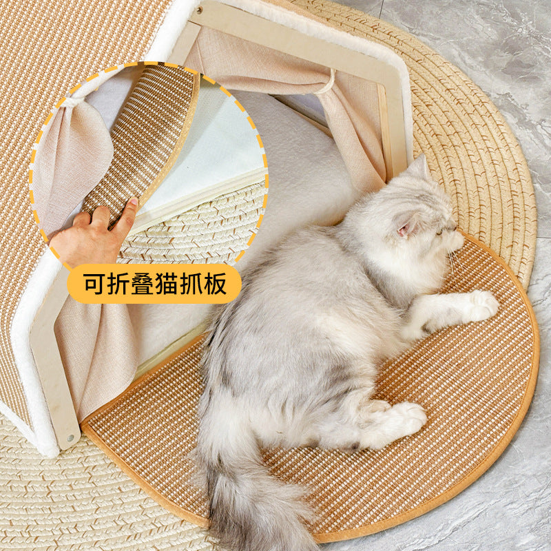 Cat bed, all-season cat villa, cat house, seashell semi-enclosed sleeping bag, cat scratching post, non-shedding sisal cat tent