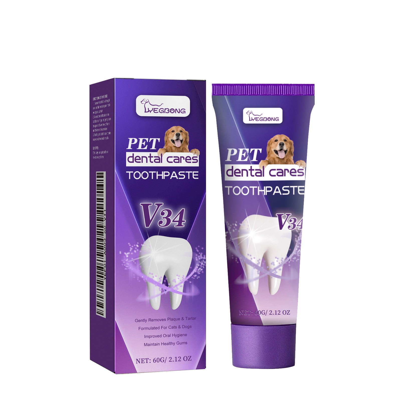 Yegbong Pet V34 Toothpaste - Cleanses pets' breath, removes odors, plaque and stains, and protects gums.