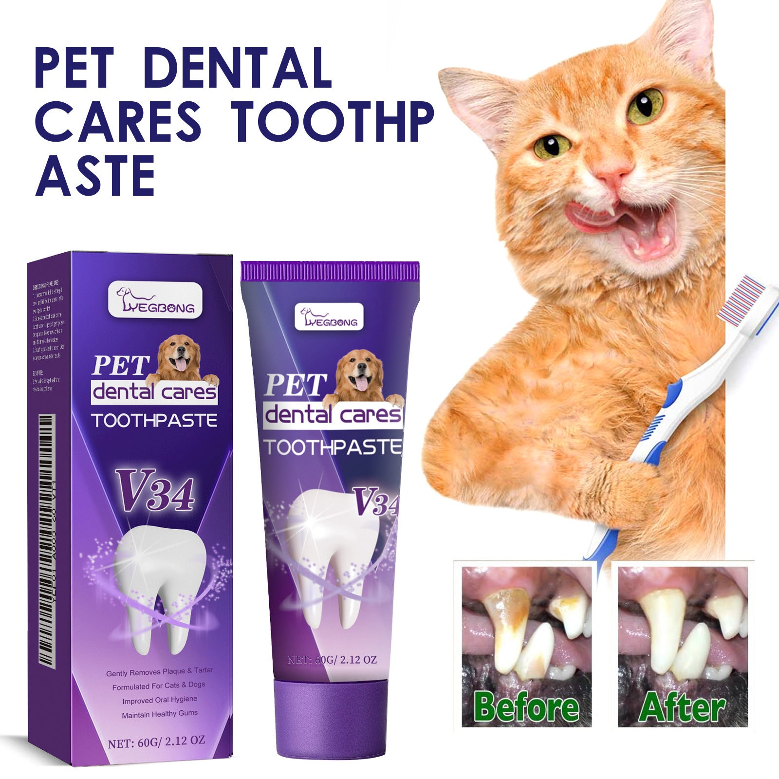 Yegbong Pet V34 Toothpaste - Cleanses pets' breath, removes odors, plaque and stains, and protects gums.