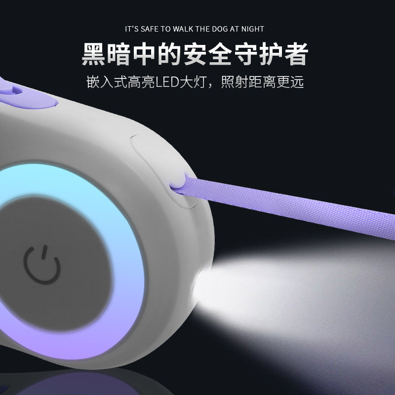 New LED luminous dog leash pet traction rope automatic retractable dog walking rope dog leash dog supplies rope